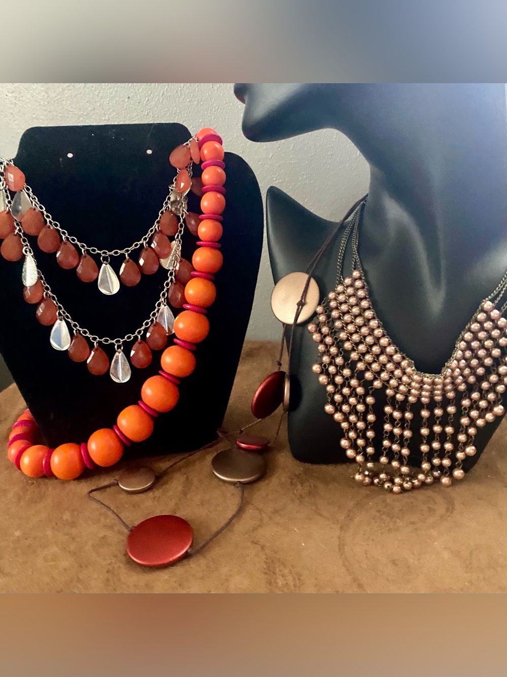 Womenâs Orange Beaded Statement Necklace - Fashion Jewelry